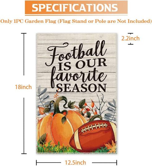 Football is Our Favorite Season Pumpkin Garden Flag, 12 x 18 Inch Double Sided Holiday Yard Outdoor Harvest Party Lawn Decoration Flag, Fall Garde...