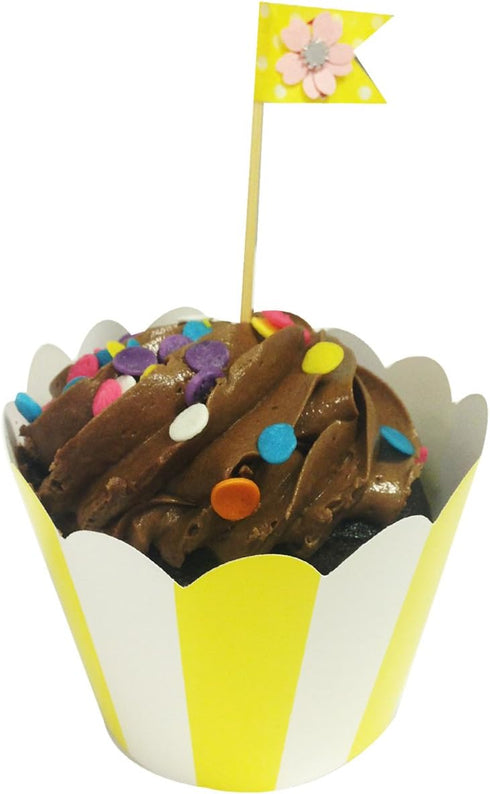 AllyDrew Standard Size Striped Cupcake Wrappers (Set of 20), Yellow...
