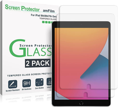 amFilm Screen Protector for New iPad 9 / iPad 8 / iPad 7, Apple Pencil Compatible, Tempered Glass, 2 Pack...