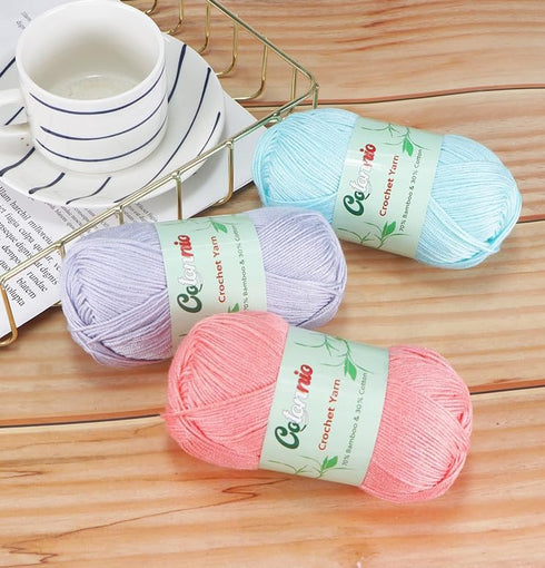 8 Skeins Crochet Knitting Yarn 70% Rayon derived from Bamboo, 30% Cotton Superfine Fingering Weight Sunny Cat Cotonnio Imported (Sun Flower)......