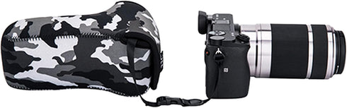 JJC Camouflage Ultra Light Neoprene Camera Case, Compatible with Sony a6600 a6500 a6400 a6300 a6100 a6000 a5100 w/55-210mm Lens, Fuji X-T30 X-T20 ...