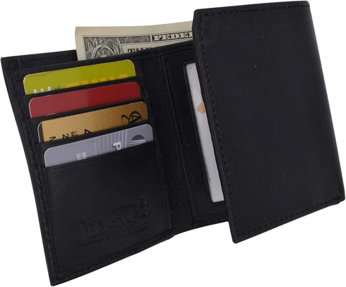 Marshal Genuine Leather Kids Slim Compact ID and Coin Pocket Trifold Boys Wallet Black...