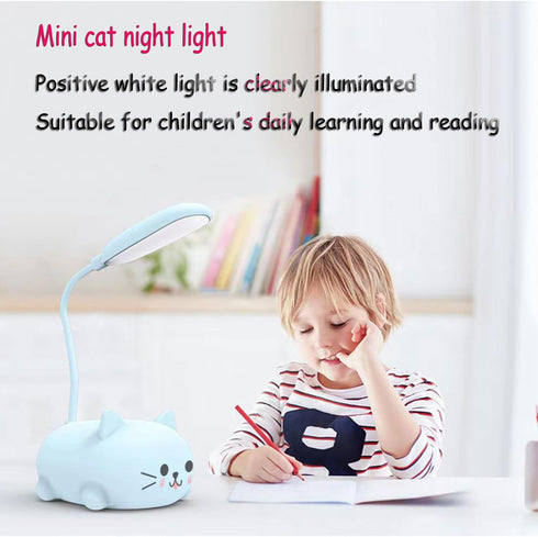 LED Desk Lamp for Kids, Cute Cat Lamp USB Rechargeable Reading Light,Portable LED Table Light, Flexible Gooseneck Eye-Care Cartoons Small Desk Lam...
