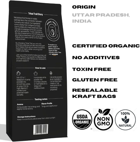 Organic Amla Powder (Indian Gooseberry) | 8.01 oz | USDA Organic & Non-GMO | Ethically sourced from North India | Recyclable Kraft Bags | Rich in ...