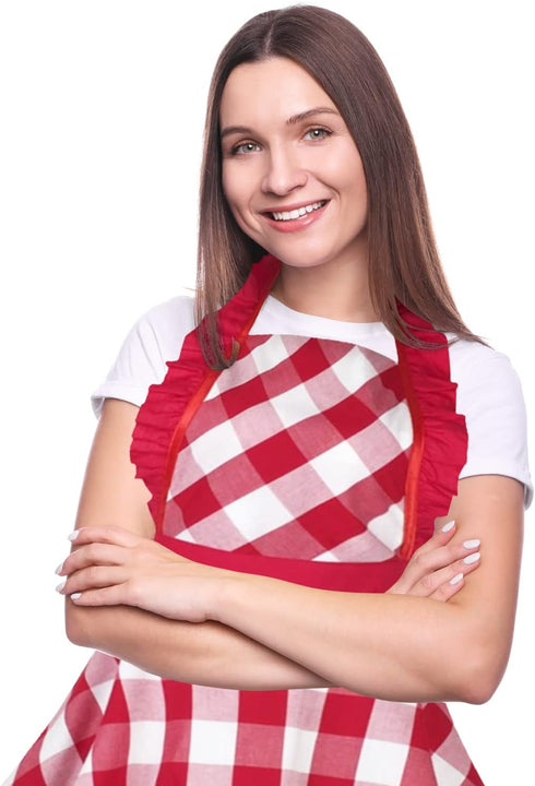 Violet Mist Red Plaid Vintage Apron for Women Girls Ladies Cute Ruffle Frilly Apron Red Christmas Aprons Retro Aprons for Kitchen Cooking Baking 5...