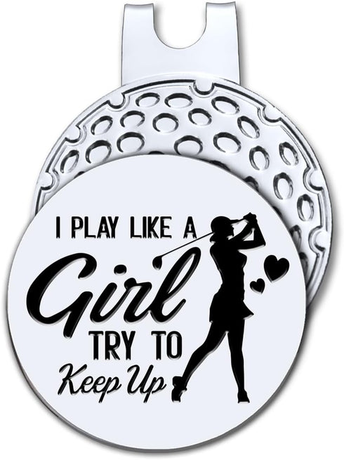 I Play Like A Girl Try to Keep Up Golf Ball Marker with Magnetic Hat Clip, Funny Golf Accessories and Golf Gifts for Women Her Wife Daughter, Birt...