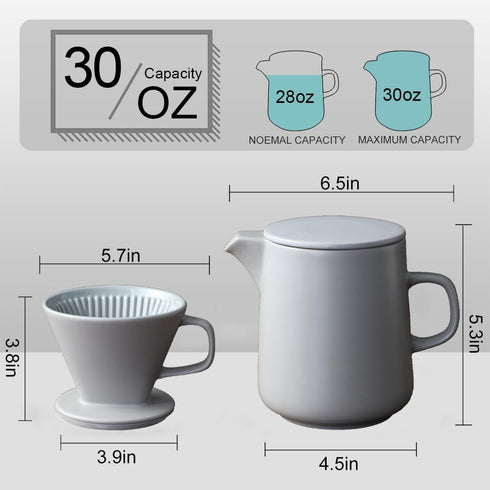 30oz Coffee Maker Press Coffee Maker With Hand Coffee Pot Set Ceramic Coffee Filter Cup Drip Coffee Hand Pot (dark grey)...