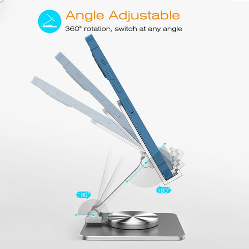 360° Rotatable Cell Phone Stand for Desk, Foldable and Adjustable Aluminum Metal Phone Holder, Compatible with iPhone 14/14 Plus/14 Pro/14 and Oth...