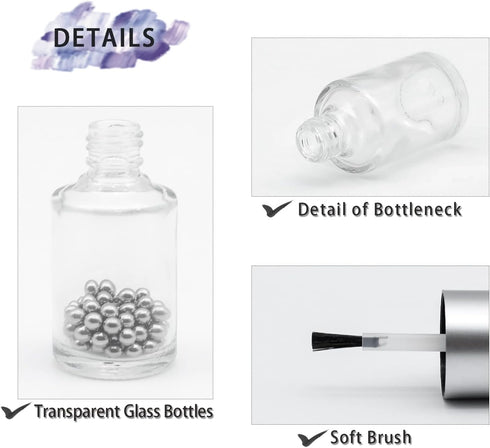 6PCS Empty Nail Polish Bottles with Brush, Empty Refillable DIY Glass Nail Polish Bottles with Funnel & Mixing Balls (15ML, Silver)...