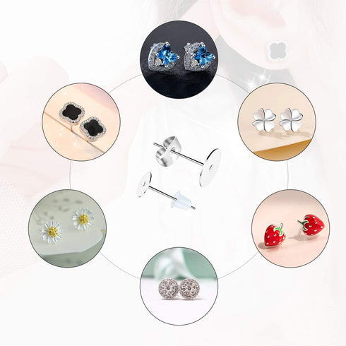 Earring Posts Stainless Steel, 500Pcs Hypoallergenic Flat Pad Earring Studs (4mm, 6mm) with Butterfly and Rubber Bullet Earring Backs for Jewelry ...