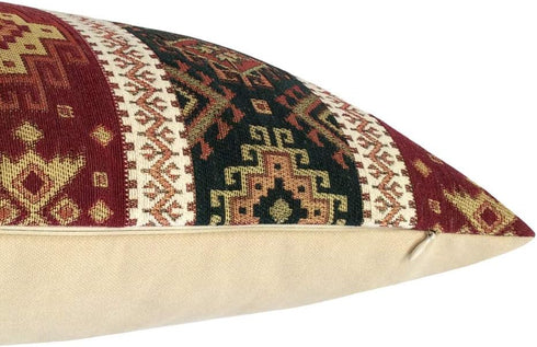 Kilim Throw Pillow Covers Burgundy Red and Green - 14 x 24 Inches Decorative Lumbar Pillows, Boho Room Decor for Couch, Bohemian Outdoor Case for ...