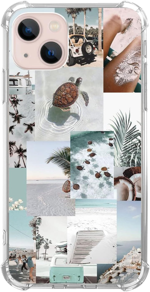 Turtle Aesthetic Collage Case Compatible with iPhone 14 Plus, Pastel Summer Vibe Beach Ocean Case for iPhone 14 Plus for Teens Men and Women, Cool...