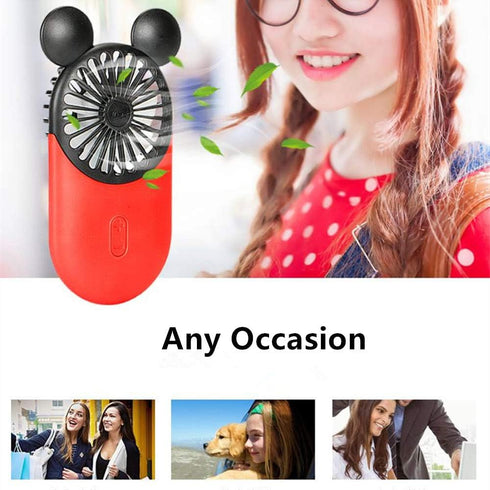 Cute Personal Mini Fan, Handheld & Portable USB Rechargeable Fan with Beautiful LED Light, 3 Adjustable Speeds, Portable Holder, for Indoor Or Out...