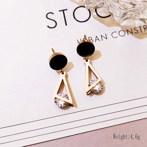 Women's Earrings,18K Rose Gold Plated Earrings Women with Double Titanium Steel Triangular and Zirconia, Nice Women Earrings Gift...