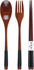 Wooden Chopsticks Spoon Fork Set Japanese Style Tableware Travel Utensils with Pouch for Camping,Picnic,Office or Home (Style A)...