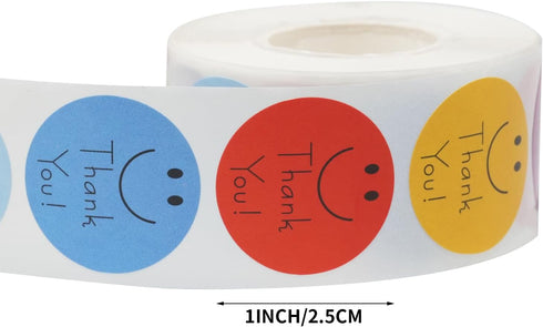 Smiley Thank You Stickers 1 inch, Thank You Sticker Roll, Thank You Stickers Small Business, Adhesive Labels for Thank You Stickers Small Business...