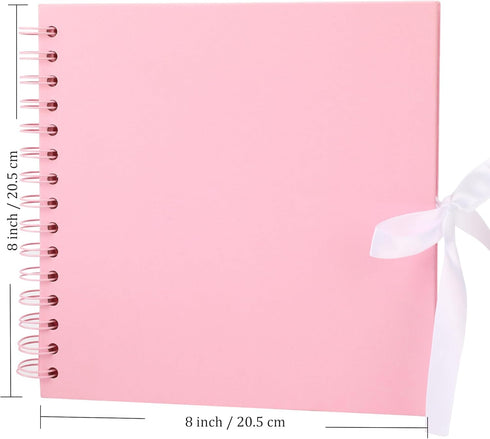 Scrapbook Album with 60 Pages Thick Kraft Paper, 8×8in Pink DIY Photo Book, Small Memory Book with Photo Corners for Baby Family Lovers Pets...