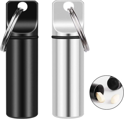 2 Pack Small Pocket Pill Box Keychain, Portable Mini Aluminium Alloy Pill Organizer Case Container for Purse, Waterproof Metal Pill Holder Medicin...