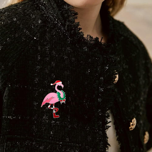 Christmas Flamingo Brooch Pin for Women Girls Fashion Enamel Pink Santa Animal Brooches Lapel Pins Cute Dress Accessories Holiday Xmas Party Jewel...