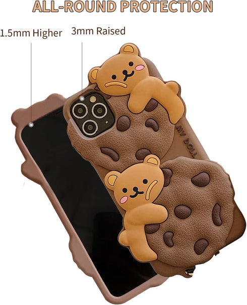 SGVAHY Case for iPhone 11 Pro Max with Strap Lanyard Keychain Cute Bear Cookie Kawaii Funny Soft Silicone Shockproof Protective Cover for Women Gi...