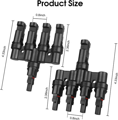 4 to 1 Solar Panel Connectors T Branch Connectors Cable Splitter Coupler 1 Male to 4 Female (M/4F) and 1 Female to 4 Male (F/4M) for Parallel Conn...
