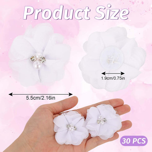 30 PCS Flower Appliques, Rhinestone Flowers for Graduation Cap Chiffon Fbric Pearl Craft Chiffon Supplies Lace Sewing Fabric Appliques for Clothin...