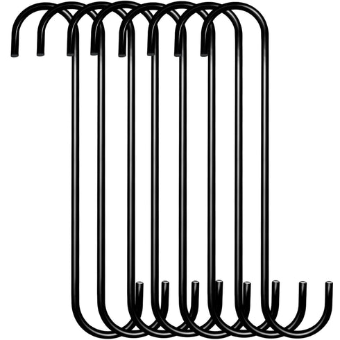 8 Pack Extra Large 10 inch S Hooks for Hanging,S Shaped Hook Heavy Duty,Black Long S Hooks for Hanging Plant,Basket,Tree Branch,Closet,Garden,Perg...