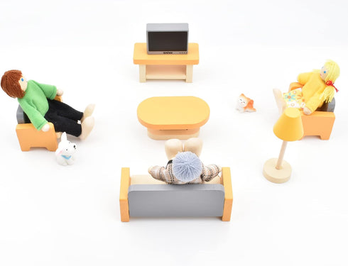 Wooden Doll House People of 8 Miniature Figures and 2 Pets, Dollhouse Dolls Family Set- Dollhouse Accessories for Girls Toddler Kids Pretend Play ...