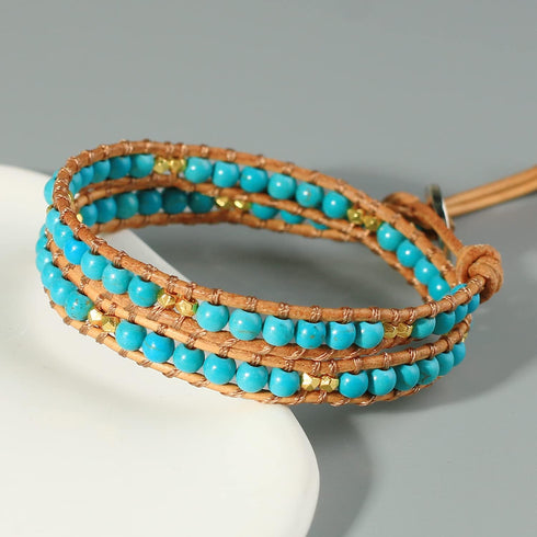 KELITCH Turquoise Beaded Bracelets 2 Wrap Leather Bracelets Fashion Jewelry...