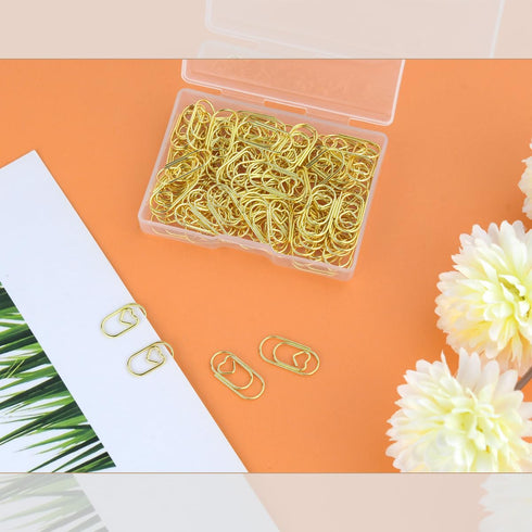 100 Pcs Love Heart Shaped Paper Clips, 0.78inch Cute Mini Paperclips for Office School Home Desk Organizers (Gold)...