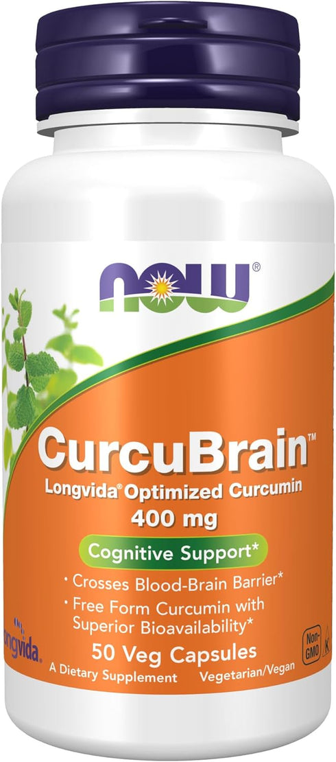 NOW Supplements, CurcuBrain™ 400 mg with Longvida® Optimized Curcumin, 50 Veg Capsules...