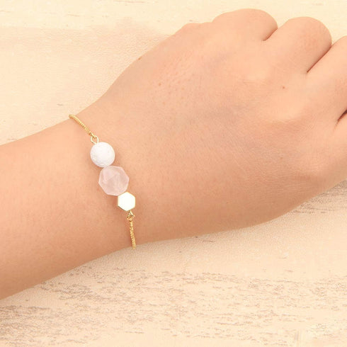 Essential Oil Diffuser Bracelet, Lava and Rose Quartz Essential Oil Bracelet, Rose Quartz Gemstone Bracelet, Adjustable Gold Bracelet...