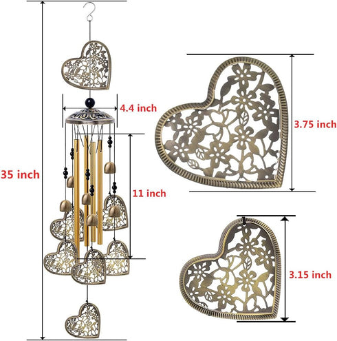 Garden Loving Heart Wind Chimes Outdoor Indoor Decor, Hand-Made Heart Musical Wind Chimes, Mobile Wind Catcher Romantic Wind-Bells for for Home, M...