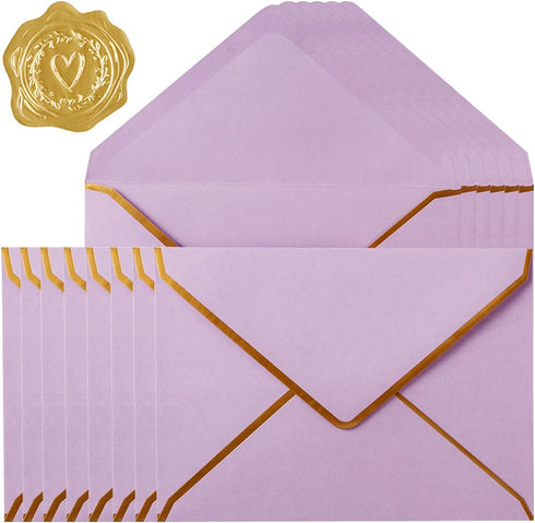30 Pack Thick 5x7 Envelopes with Gold Border, A7 Thick Paper Greeting Cards Envelopes with Stickers for Invitation (Light Purple, 7.24x5.24 inches...
