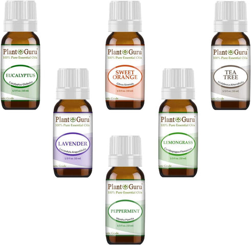 Essential Oil Set 6-10 ml Therapeutic Grade 100% Pure Tea Tree, Lavender, Eucalyptus, Lemongrass, Peppermint & Sweet Orange. for Skin, Body and Ar...