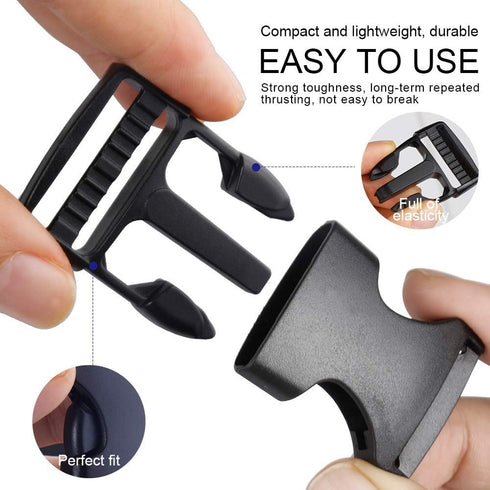 Buckles Strap Set, YGDZ 10 Yards 1 Inch Nylon Webbing Strap with 20 Set Side Release Plastic Buckles for Luggage Strap Backpack Repairing, Black...