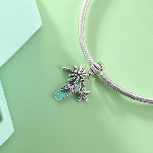 Coconut Tree Starfish Slippers Charm 925 Sterling Silver Charm for Bracelets Necklaces...