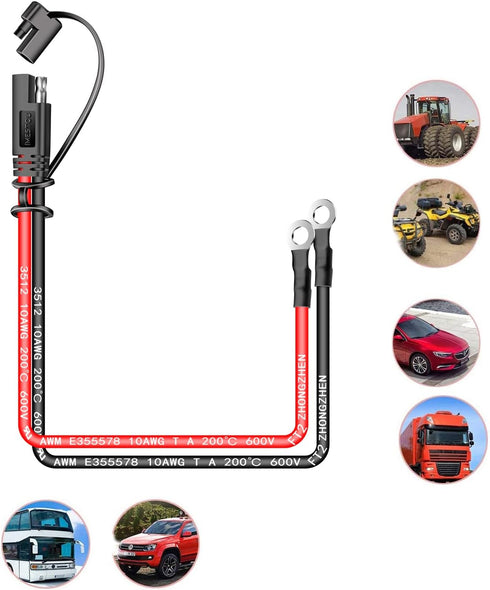iMESTOU 10AWG SAE to O Ring Terminal Harness 2 Pin Quick Disconnect Plug 1 Feet Eyelet Terminal Harness Extension Charge Cord Quick Disconnect SAE...