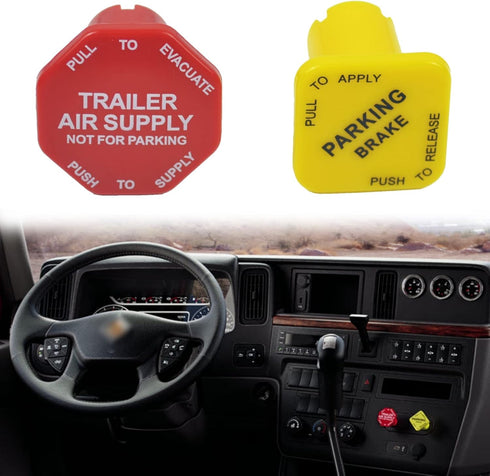 Parking Brake and Trailer Air Supply Mv-3 Knob Yellow & Red Fit for Peterbilt Kenworth Volvo Western Star Truck Replace Bendix 298818 298817...