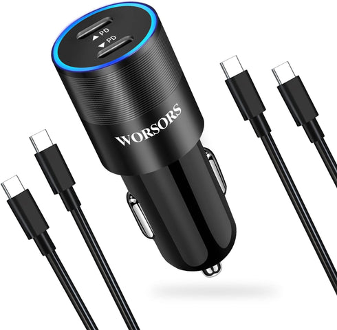 USB C Super Fast Car Charger, 60W 2-Port Fast Charging Adapter Plug + Type C to C Cable 2 Pack for Samsung Galaxy S24 5G, S24 Ultra, S24 Plus, S23...