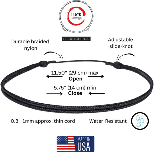 Black cord Bracelet for Men String - Adjustable Bracelet for Women - Unisex Adult Waterproof Nylon Cord Surfer Stability Mourning Spiritual Power ...