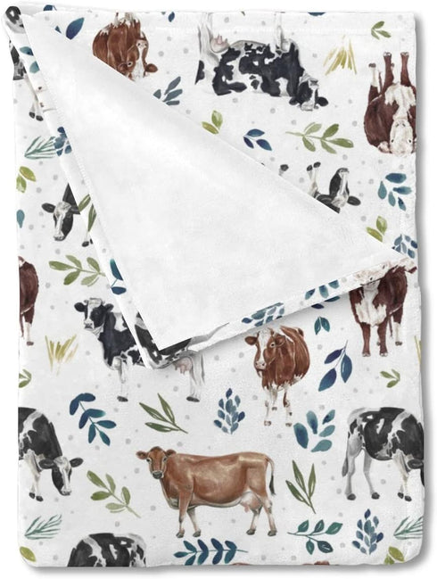 Milk Dairy Cow Farm Animal Leaves Baby Boy Girl Blanket, Neutral Western Flannel Fleece Nursery Bed Swaddle Receiving Blankets, Soft Lightweight T...