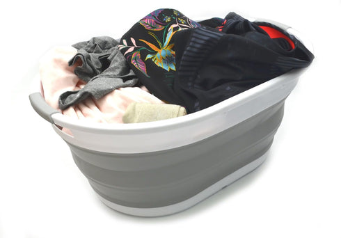 SAMMART 28L (7.4 gallon) Collapsible Plastic Laundry Basket-Oval Tub/Basket - Portable Washing Tub-Space Saving Laundry Hamper, Water capacity: 22...