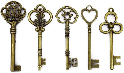 LolliBeads (TM Antiqued Assorted Skeleton Key Charm Set Necklace Pendant, Victorian Filigree Heart Royal Key Steampunk Projects...
