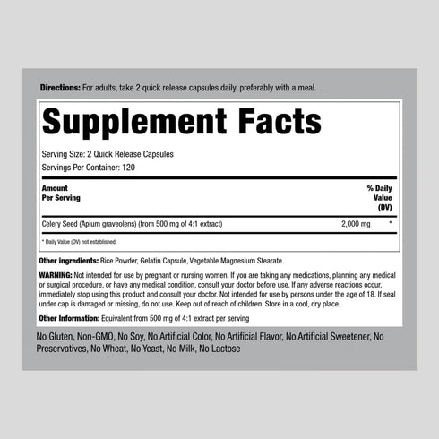 Piping Rock Celery Seed Extract Capsules | 2000mg | 240 Count | Concentrated Herbal Supplement | Non-GMO, Gluten Free...