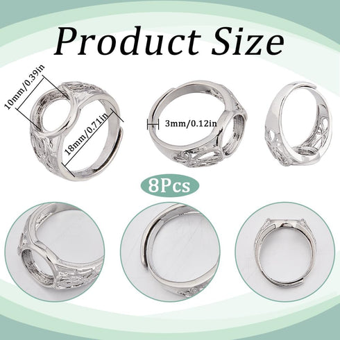 SUNNYCLUE 1 Box 8Pcs Pad Ring Settings Platinum Color Brass Adjustable Ring Blanks Finger Ring Base Rings Components Finger Ring Pad Bezels for Je...