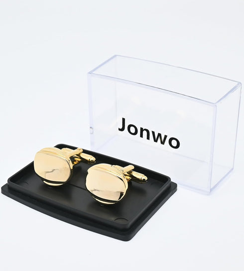 14K Gold Plated Oval Cufflinks for Men Lady In Gift Case Hand Polished Men's Cufflinks Jewelry Set for Wedding Party Anniversary Business Events T...