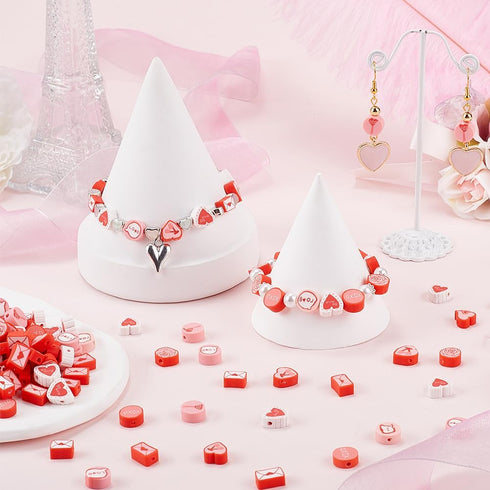 1 Box 300Pcs Valentines Clay Beads Polymer Clay Beads Holiday Heart Red Tone Love Letter Loose Spacer Bead for Jewelry Making Supplies Bead Assort...