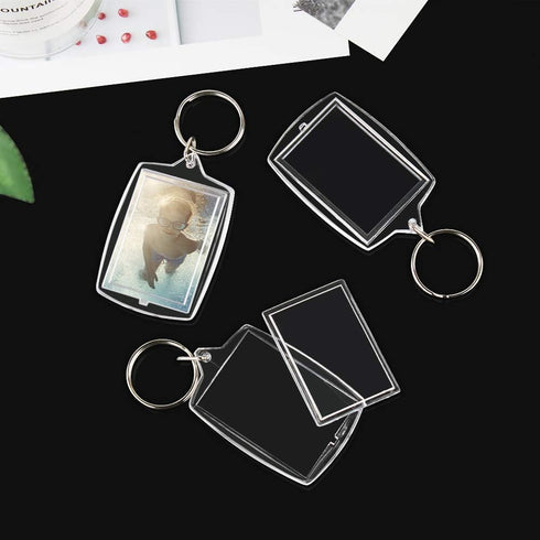 30 PCS Photo Insert Keychains, Acrylic Clear Blank Keyrings Picture Frame Keyring with Split Ring for Personalised Custom and Passport Photo Size,...