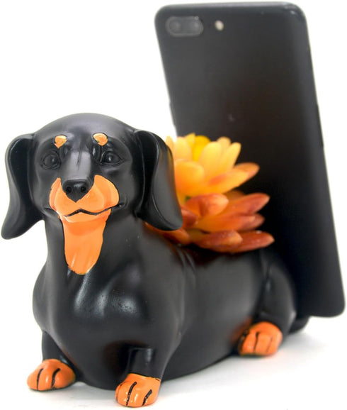 Creative Cute Daschund Pen Pencil Holder with Phone Stand Home Office Desk Accessories Decoration Black Dog Weiner Dog Dachshund Gifts...